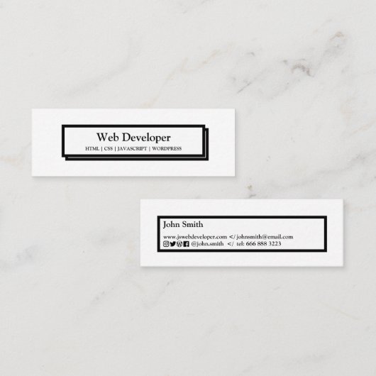 Minimale zwarte webwebwebontwikkelaar knop in zwar mini visitekaartje (Voorkant / Achterkant)
