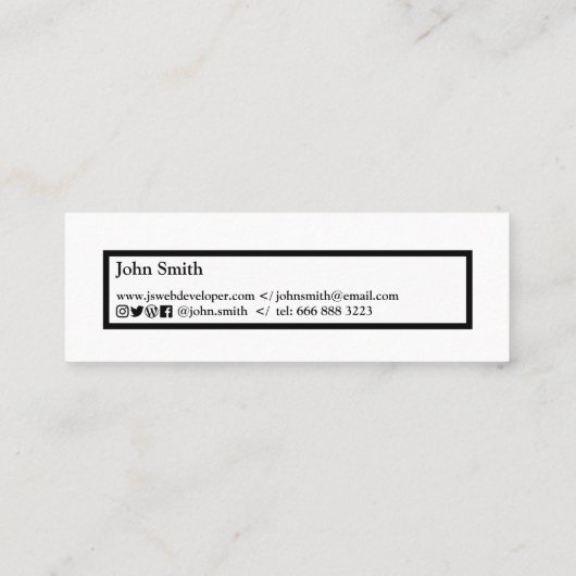 Minimale zwarte webwebwebontwikkelaar knop in zwar mini visitekaartje (Achterkant)