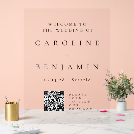 Minimale zwarte witbruiloft QR-code Acryl Bord (Huwelijk)