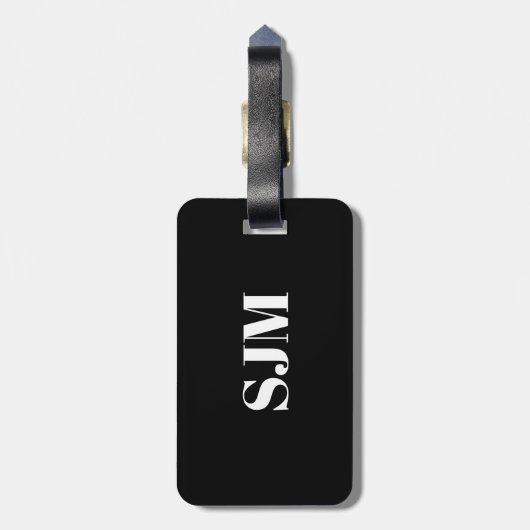Minimale zwarte witte aangepaste monogram bagagelabel (Achterkant verticaal)