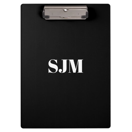 Minimale zwarte witte aangepaste monogram klembord (Voorkant)