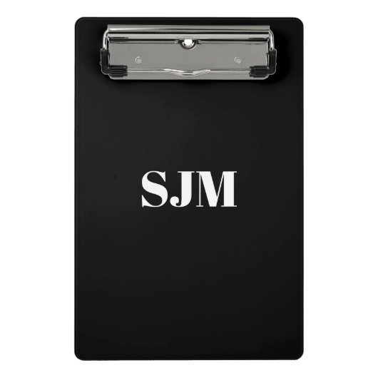 Minimale zwarte witte aangepaste monogram mini klembord (Voorkant)