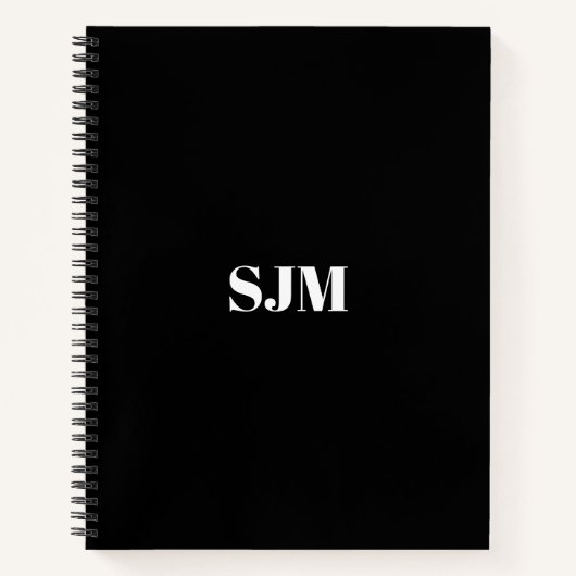 Minimale zwarte witte aangepaste monogram notitieboek (Voorkant)