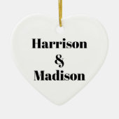 Minimale zwarte witte aanpasnamen hart keramisch ornament (Voorkant)