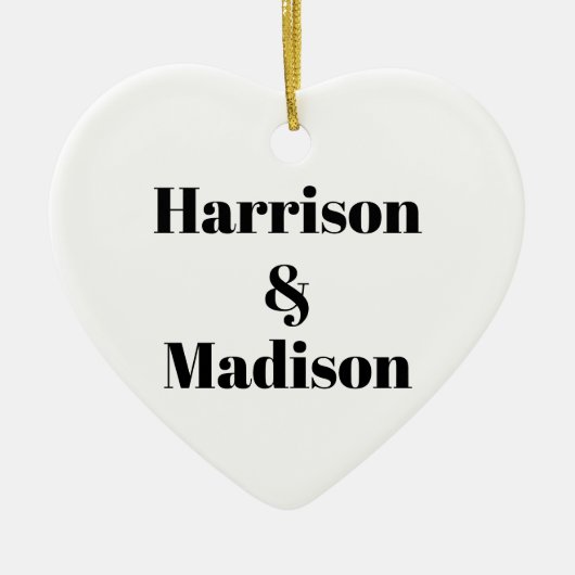 Minimale zwarte witte aanpasnamen hart keramisch ornament (Voorkant)