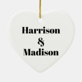 Minimale zwarte witte aanpasnamen hart keramisch ornament (Achterkant)