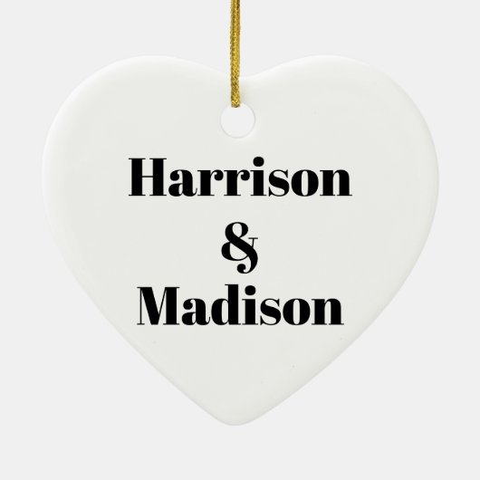 Minimale zwarte witte aanpasnamen hart keramisch ornament (Achterkant)