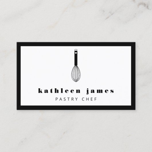 Minimale zwarte witte ballon Whisk Chef Visitekaartje (Voorkant)