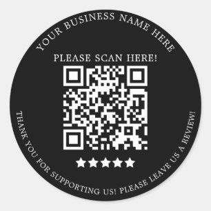 Minimale zwarte witte bedrijfsnaam QR-code klasse Ronde Sticker