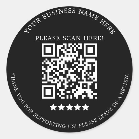 Minimale zwarte witte bedrijfsnaam QR-code klasse Ronde Sticker (Voorkant)