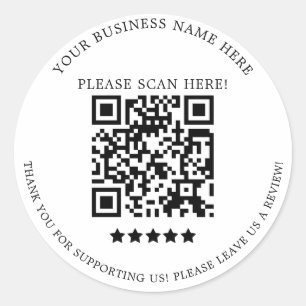 Minimale zwarte witte bedrijfsnaam QR-code Ronde Sticker
