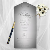 Minimale zwarte & witte blauwdruk Modern No Dinner All In One Uitnodiging