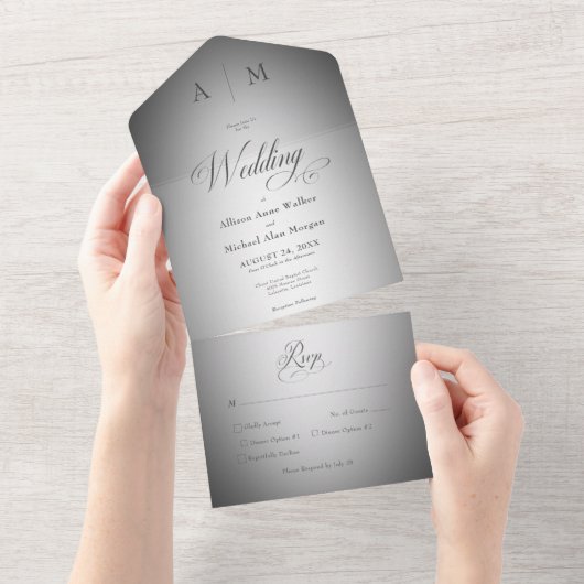 Minimale zwarte & witte blauwdruk Moderne inname All In One Uitnodiging (Afscheurbaar)