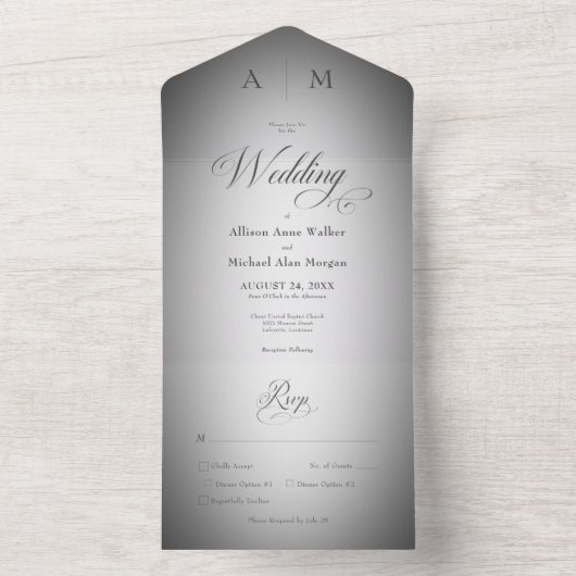 Minimale zwarte & witte blauwdruk Moderne inname All In One Uitnodiging (Binnen)