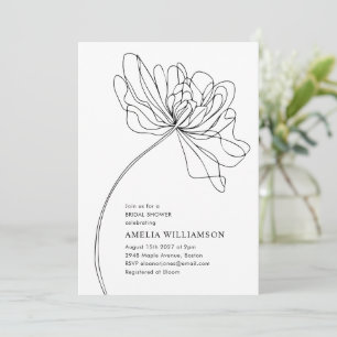 Minimale zwarte witte bloemtekening bruidsdouche kaart
