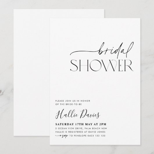 Minimale zwarte witte bridale Shower-uitnodiging Kaart (Voorkant / Achterkant)