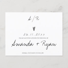 Minimale zwarte witte bruiloft bespaart de datum feestdagenkaart