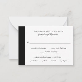 Minimale zwarte witte bruiloft Mini RSVP-kaart Notitiekaartje