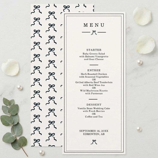 Minimale Zwarte & Witte Coquette Trouwreceptie Menu