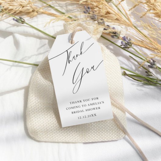 Minimale Zwarte & Witte Dankjewel Bruidsdouche Cadeaulabel