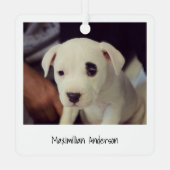 Minimale zwarte witte eerste kerstfoto metalen ornament (Achterkant)