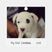 Minimale zwarte witte eerste kerstfoto metalen ornament (Voorkant)