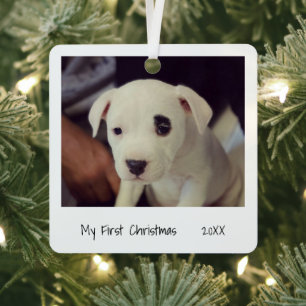 Minimale zwarte witte eerste kerstfoto metalen ornament