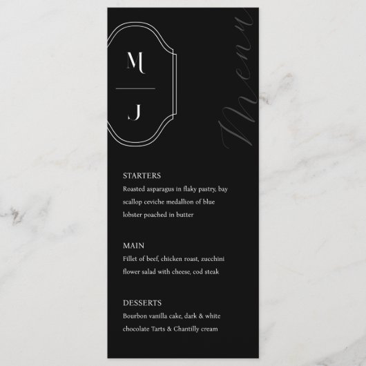 Minimale zwarte witte Elegant monogram Crest Menu (Voorkant)