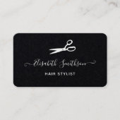 Minimale Zwarte Witte Elegante Schaar Kapper Visitekaartje (Voorkant)