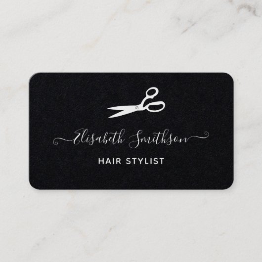 Minimale Zwarte Witte Elegante Schaar Kapper Visitekaartje (Voorkant)