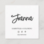Minimale zwarte witte eslegant hairdresser vierkante visitekaartje (Voorkant)