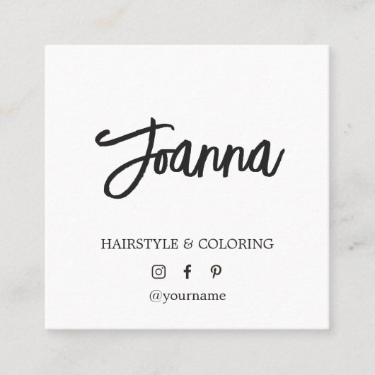 Minimale zwarte witte eslegant hairdresser vierkante visitekaartje (Voorkant)
