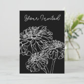 Minimale zwarte witte florale lijntekening kaart (Staand voorkant)