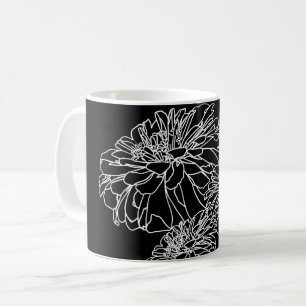 Minimale zwarte witte florale lijntekening koffiemok
