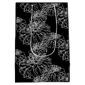 Minimale zwarte witte florale lijntekening medium cadeauzakje (Achterkant)