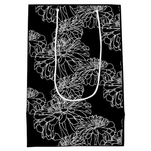 Minimale zwarte witte florale lijntekening medium cadeauzakje (Achterkant)