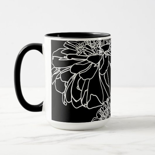 Minimale zwarte witte florale lijntekening mok (Links)