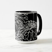 Minimale zwarte witte florale lijntekening mok (Voorkant rechts)