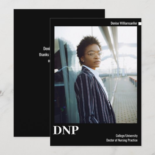 Minimale zwarte witte foto DNP-Afstuderen Aankondiging (Voorkant / Achterkant)
