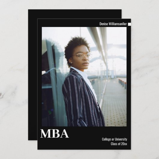 Minimale zwarte witte foto MBA-Afstuderen Aankondiging (Voorkant / Achterkant)