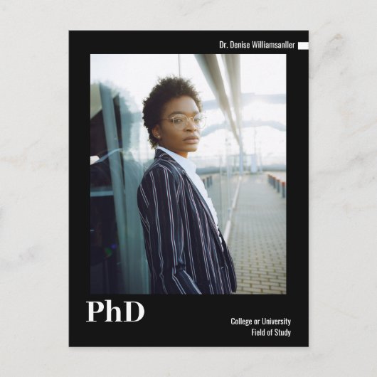 Minimale zwarte witte foto PhD-Afstuderen Aankondigingskaart (Voorkant)