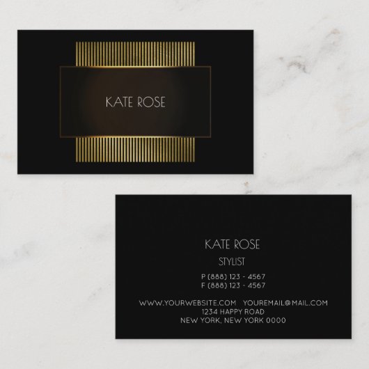 Minimale zwarte witte gouden Lijst Hairdresser Visitekaartje (Voorkant / Achterkant)
