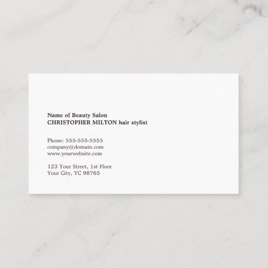 Minimale zwarte witte haarlijst van Elegant Visitekaartje (Achterkant)