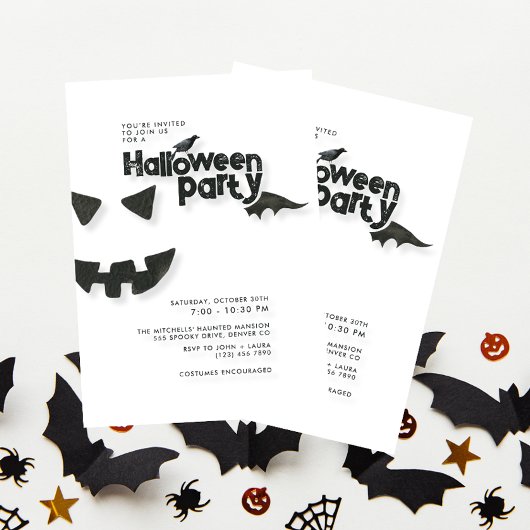 Minimale zwarte & witte halloween party kaart