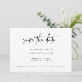Minimale zwarte witte kalligrafie Een foto Save The Date (Staand voorkant)
