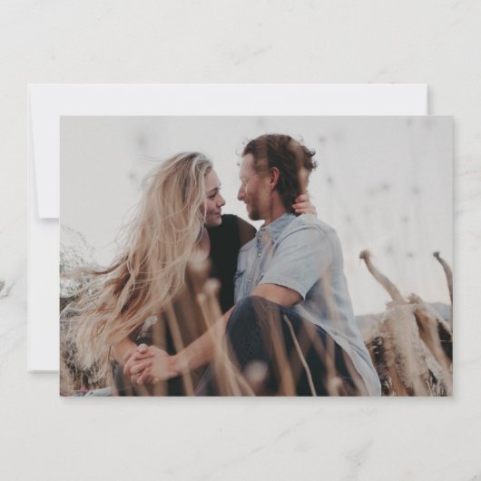 Minimale zwarte witte kalligrafie Een foto Save The Date (Achterkant)