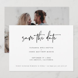 Minimale zwarte witte kalligrafie Een foto Save The Date