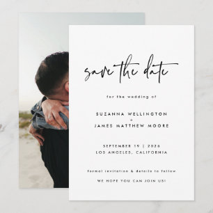 Minimale zwarte witte kalligrafie Weduwfoto Save The Date
