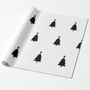 Minimale Zwarte Witte Kerstbomen Sterren Patroon Cadeaupapier