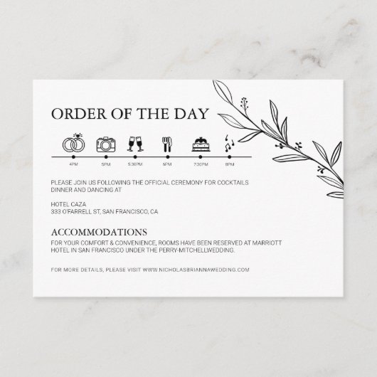 Minimale zwarte witte klassieke bruiloft informatiekaartje (Voorkant)